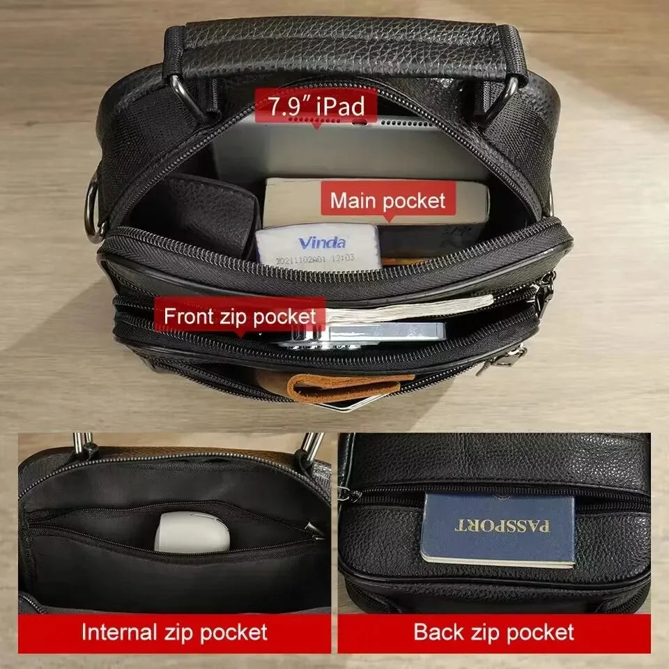 Fashion Cowhide Shoulder Men Real Genuine Leather Handbags Black Men's Small Ipad Crossbody Male Messenger Bag Tote