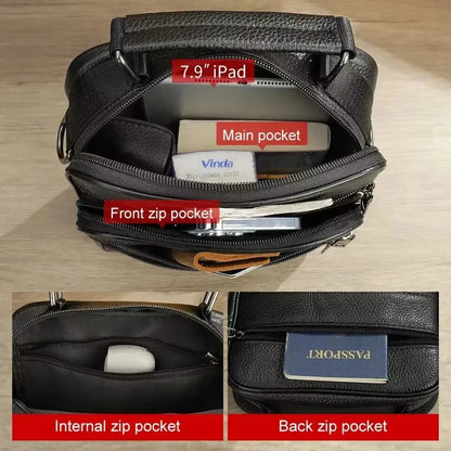 Fashion Cowhide Shoulder Men Real Genuine Leather Handbags Black Men's Small Ipad Crossbody Male Messenger Bag Tote