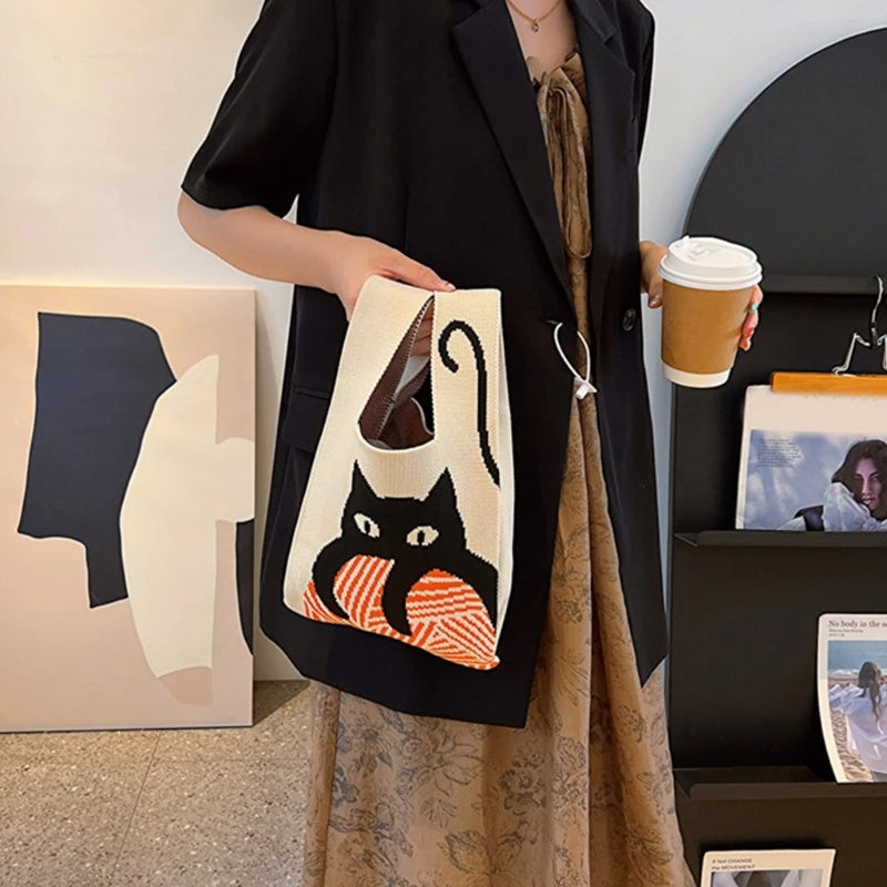 Fashion Crochet Travel Bags Lady Purse Casual Cellphone Bag Large Capacity Knitted Bag for Girl Women Versatile Tote Bag