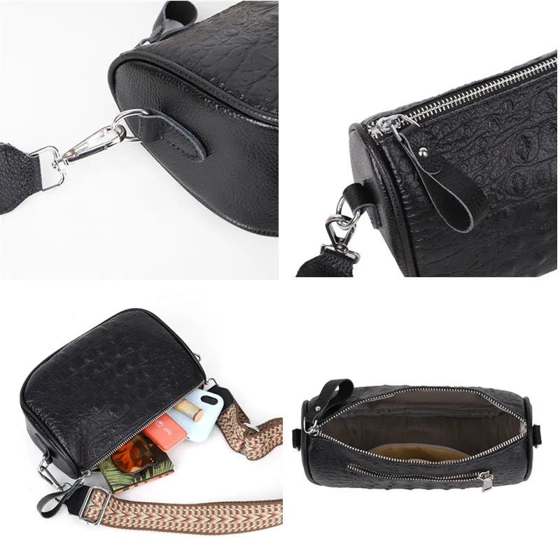 Fashion Crocod Pattern Cow Leather Shoulder Bag Crossbody for Women Wide Shoulder Strap Lady Messenger Bag Luxury Ladies Handbag