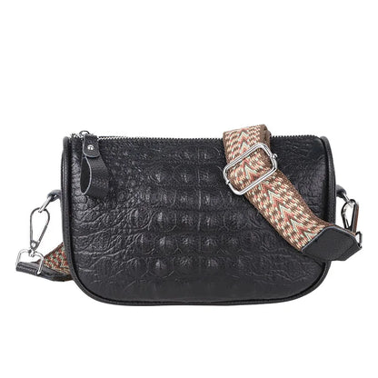 Fashion Crocod Pattern Cow Leather Shoulder Bag Crossbody for Women Wide Shoulder Strap Lady Messenger Bag Luxury Ladies Handbag