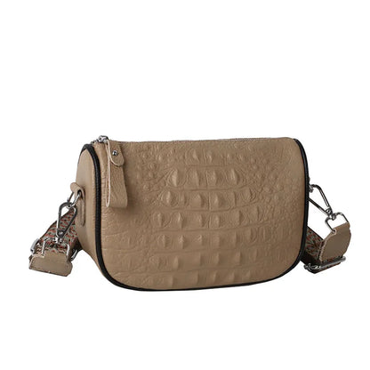 Fashion Crocod Pattern Cow Leather Shoulder Bag Crossbody for Women Wide Shoulder Strap Lady Messenger Bag Luxury Ladies Handbag
