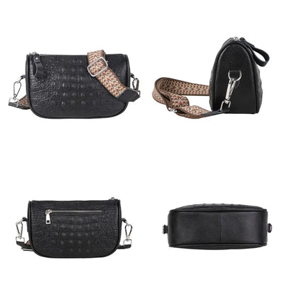 Fashion Crocod Pattern Cow Leather Shoulder Bag Crossbody for Women Wide Shoulder Strap Lady Messenger Bag Luxury Ladies Handbag
