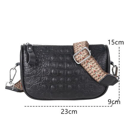Fashion Crocod Pattern Cow Leather Shoulder Bag Crossbody for Women Wide Shoulder Strap Lady Messenger Bag Luxury Ladies Handbag