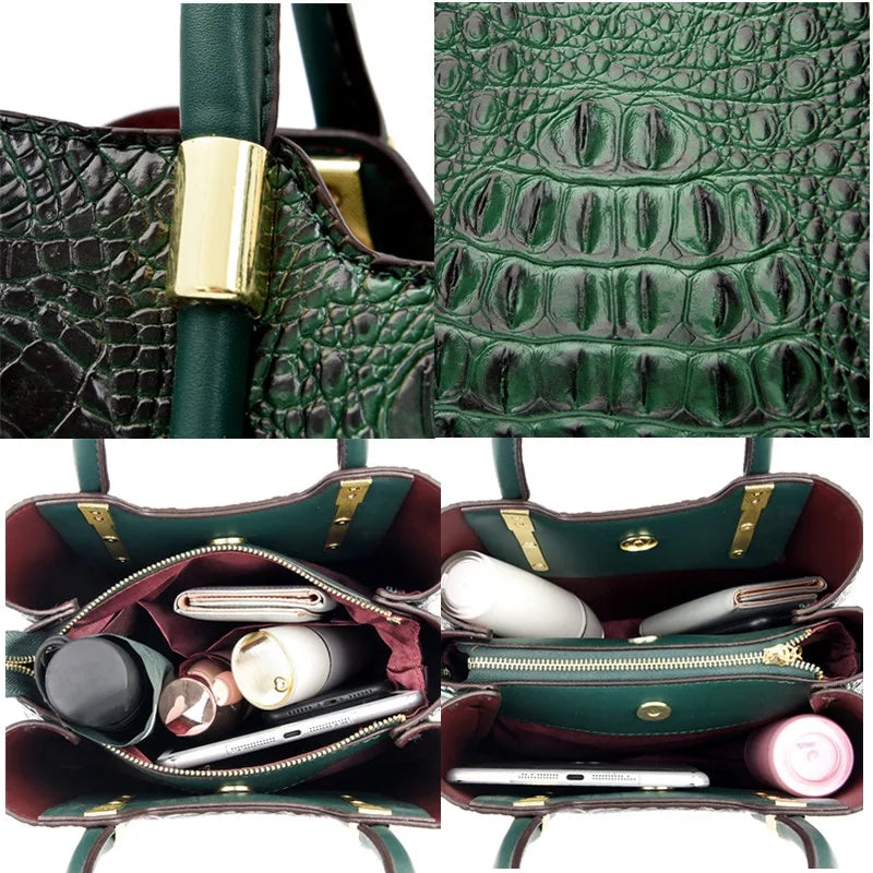 Fashion Crocodile pattern Leather Shoulder Crossbody Bags for Women 2023 3 Layer Large Capacity Ladies Handbag Luxury Totes Sac