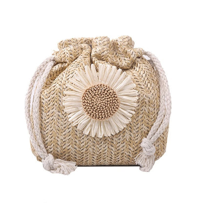 Fashion Crossbody Bag Drawstring Flower Bucket Bag Woven Straw Bag Summer Messenger Bag Shoulder Bag Handbags All-match
