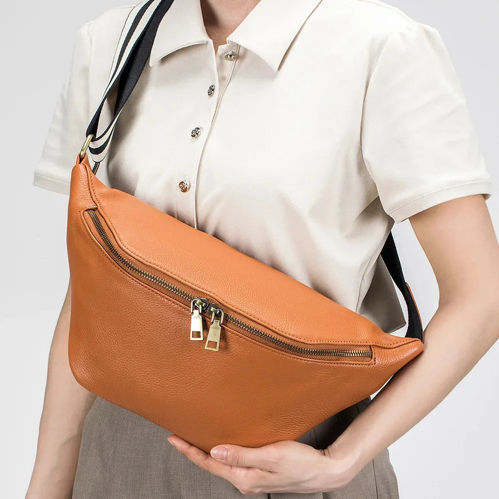 Fashion Crossbody Waist Large Capacity Cowhide Simple Chest Leisure Shoulder Bag