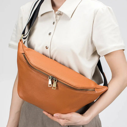 Fashion Crossbody Waist Large Capacity Cowhide Simple Chest Leisure Shoulder Bag