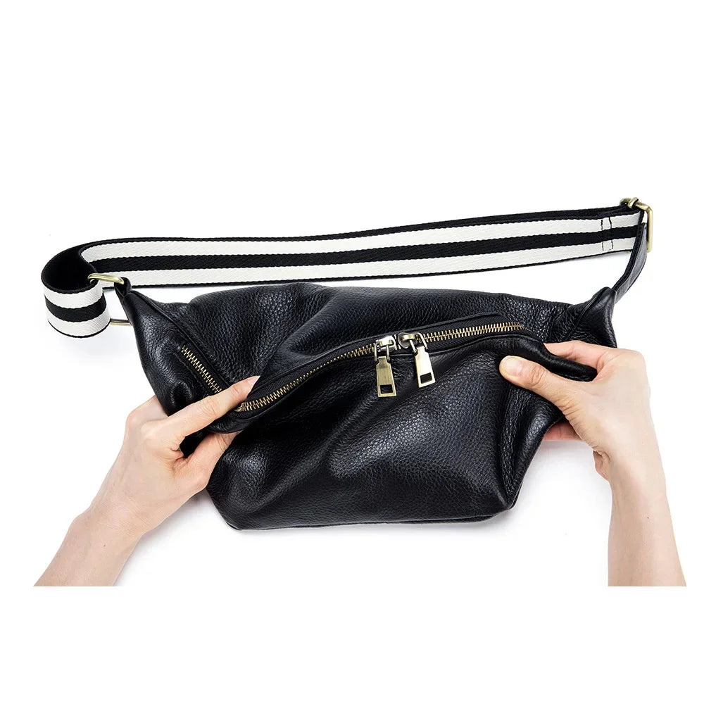 Fashion Crossbody Waist Large Capacity Cowhide Simple Chest Leisure Shoulder Bag