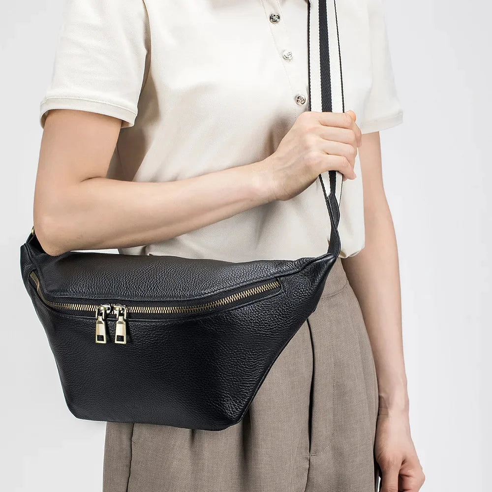 Fashion Crossbody Waist Large Capacity Cowhide Simple Chest Leisure Shoulder Bag