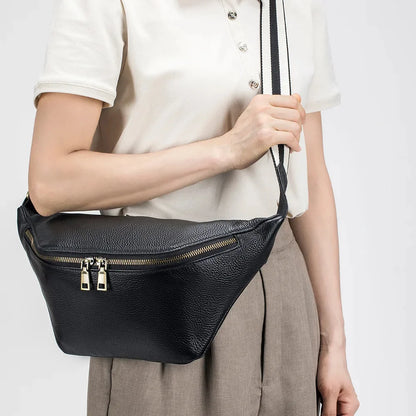Fashion Crossbody Waist Large Capacity Cowhide Simple Chest Leisure Shoulder Bag