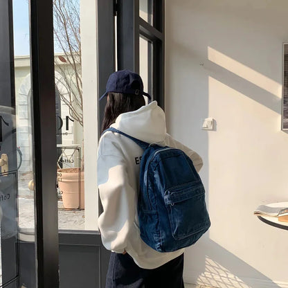 Fashion Denim Women's Casual Simple Women Travel Backpack Large Capacity Student School Bags For Girls