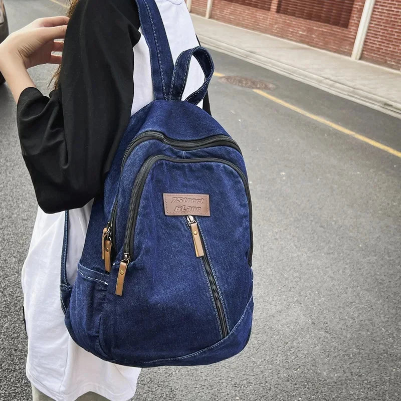 Fashion Denim Women's Simple Small Feminina Travel Backpack Casual Large Capacity Student School Bags For Girls