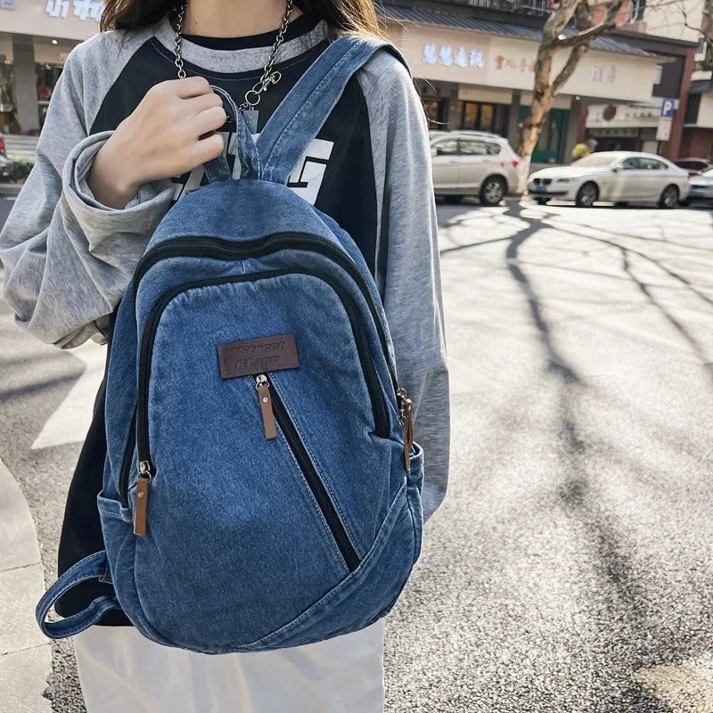 Fashion Denim Women's Simple Small Feminina Travel Backpack Casual Large Capacity Student School Bags For Girls