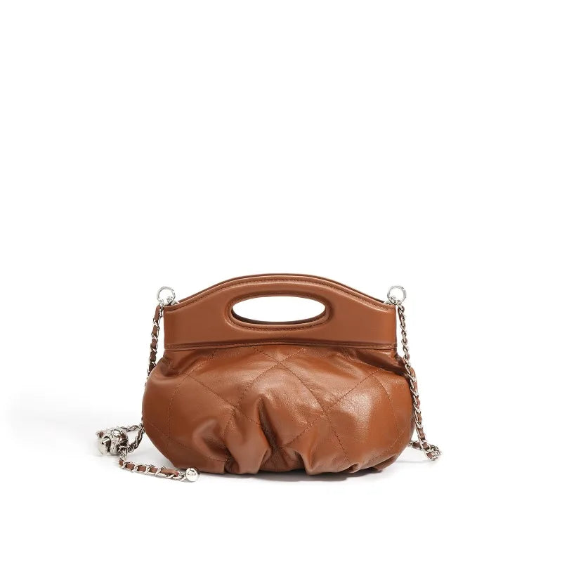 Fashion Design Handbag Cowhide Folds Argyle Bolsos Mujer Female Solid Casual Commuter High Quality Luxury Crossbody Shoulder Bag