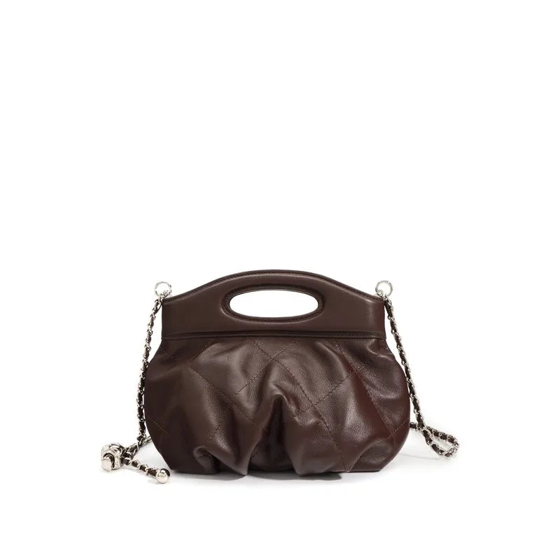Fashion Design Handbag Cowhide Folds Argyle Bolsos Mujer Female Solid Casual Commuter High Quality Luxury Crossbody Shoulder Bag