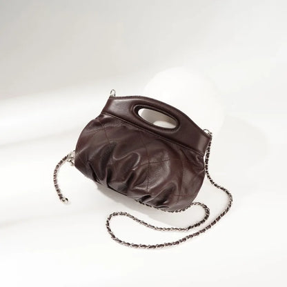 Fashion Design Handbag Cowhide Folds Argyle Bolsos Mujer Female Solid Casual Commuter High Quality Luxury Crossbody Shoulder Bag