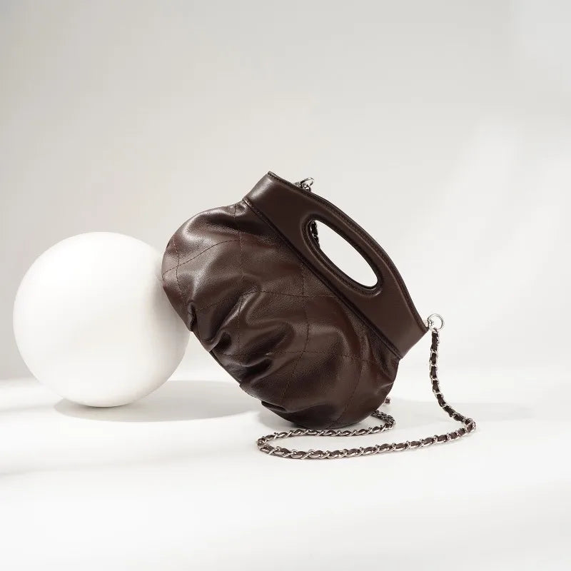 Fashion Design Handbag Cowhide Folds Argyle Bolsos Mujer Female Solid Casual Commuter High Quality Luxury Crossbody Shoulder Bag