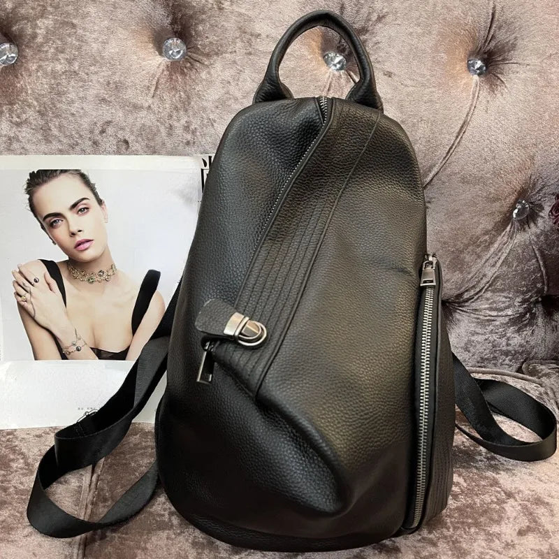 Fashion Design Zipper Anti-theft Buckle Bag Luxury Genuine Leather Backpacks Large Capacity Casual Commuter Travel Sac A Dos