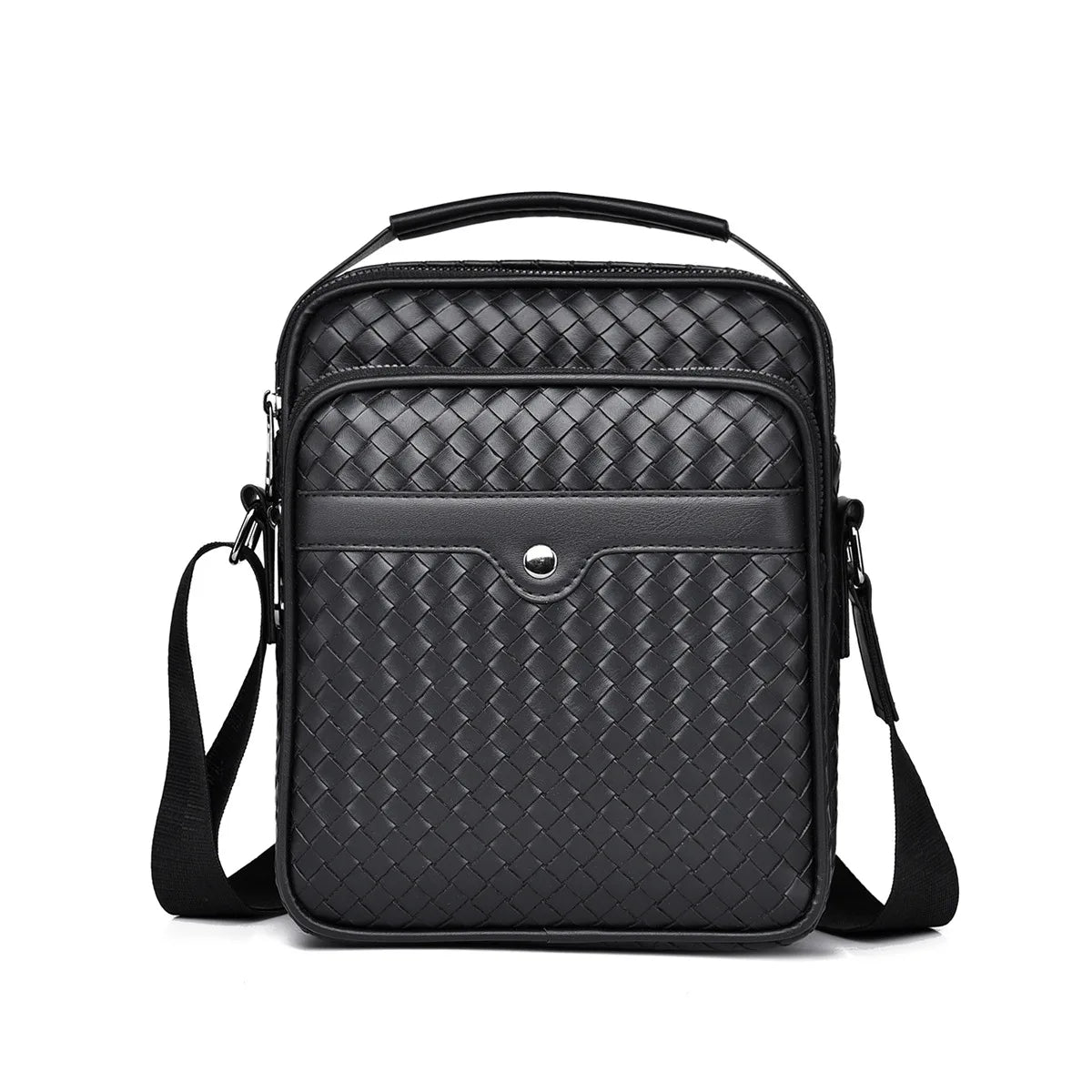 Fashion Diamond Lattice Woven Shoulder Bag Man's Bag Business Casual PU Leather Crossbody Bag Large Capacity