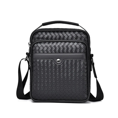 Fashion Diamond Lattice Woven Shoulder Bag Man's Bag Business Casual PU Leather Crossbody Bag Large Capacity