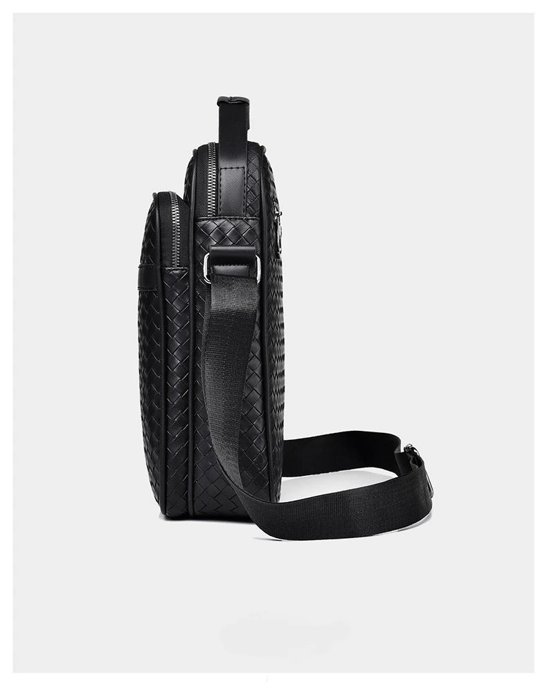Fashion Diamond Lattice Woven Shoulder Bag Man's Bag Business Casual PU Leather Crossbody Bag Large Capacity