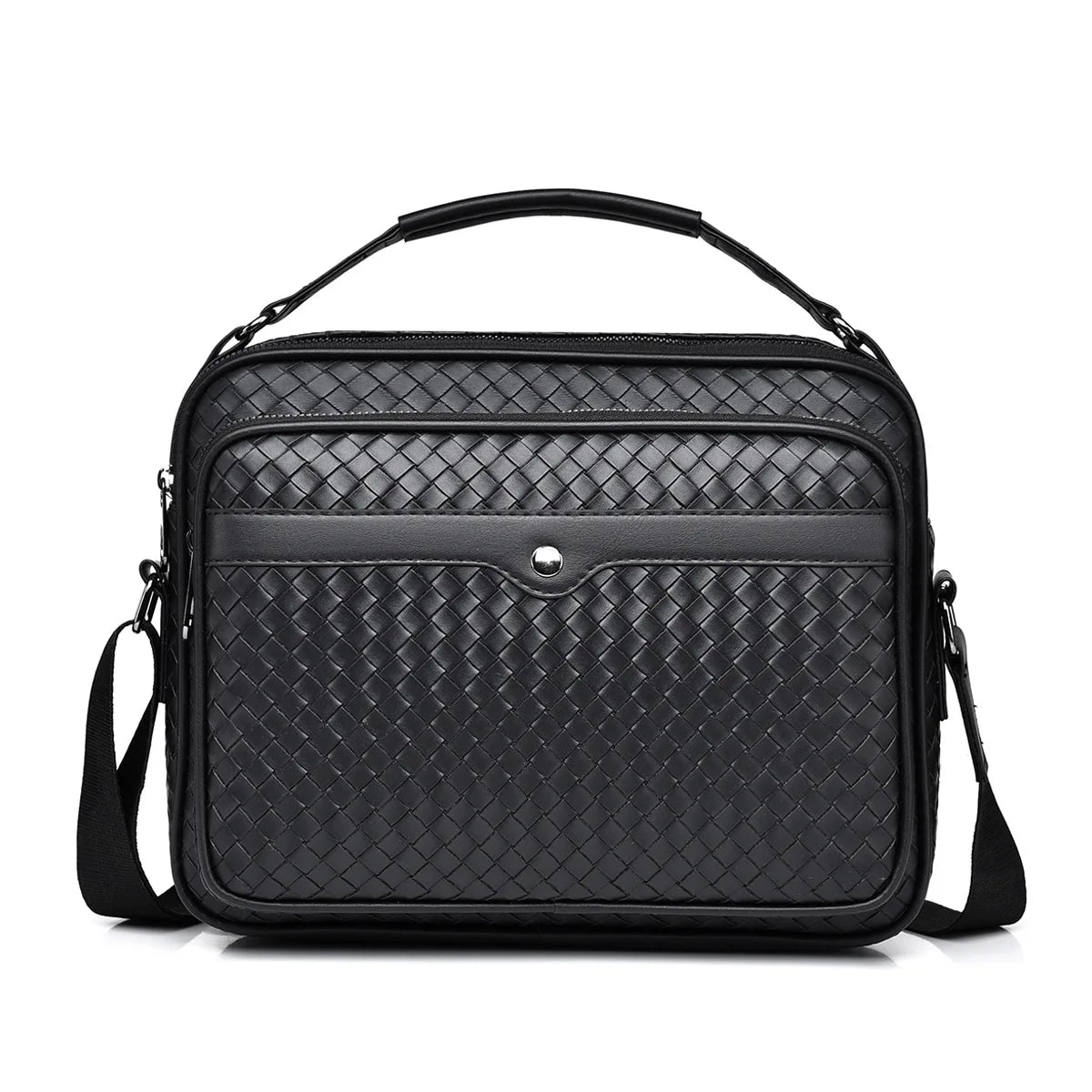 Fashion Diamond Lattice Woven Shoulder Bag Man's Bag Business Casual PU Leather Crossbody Bag Large Capacity