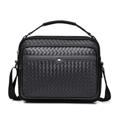 Fashion Diamond Lattice Woven Shoulder Bag Man's Bag Business Casual PU Leather Crossbody Bag Large Capacity