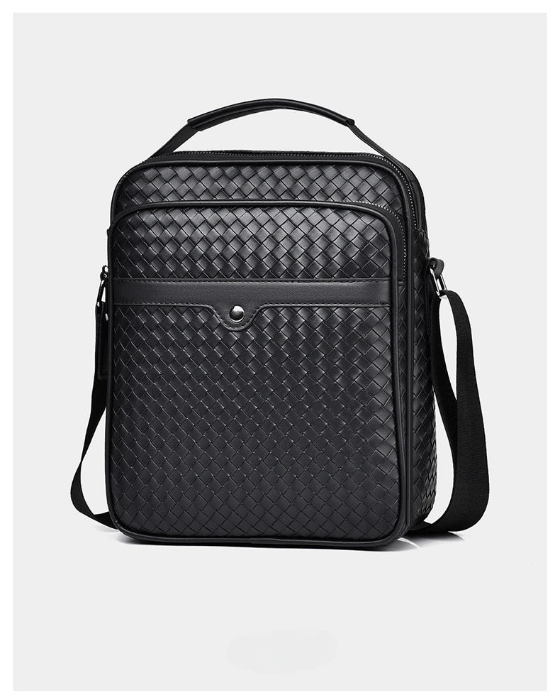 Fashion Diamond Lattice Woven Shoulder Bag Man's Bag Business Casual PU Leather Crossbody Bag Large Capacity