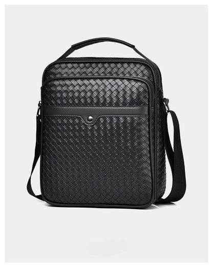 Fashion Diamond Lattice Woven Shoulder Bag Man's Bag Business Casual PU Leather Crossbody Bag Large Capacity