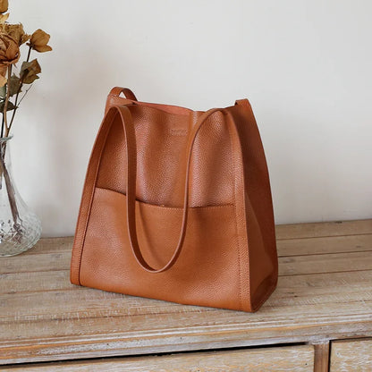 Fashion Elegant Commuter Tote Bags Women 2024 New All-match Large Capacity Shoulder Bag Simple Design Cowhide Leather Handbag