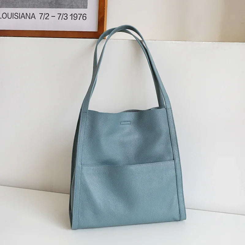 Fashion Elegant Commuter Tote Bags Women 2024 New All-match Large Capacity Shoulder Bag Simple Design Cowhide Leather Handbag