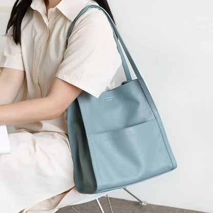 Fashion Elegant Commuter Tote Bags Women 2024 New All-match Large Capacity Shoulder Bag Simple Design Cowhide Leather Handbag