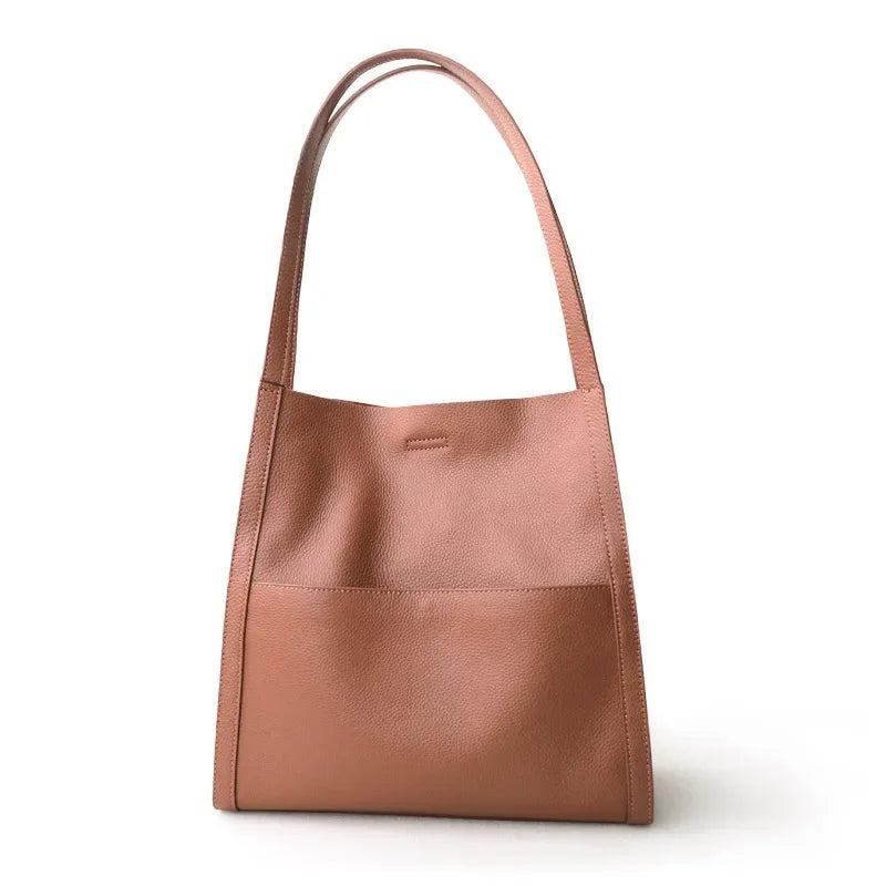 Fashion Elegant Commuter Tote Bags Women 2024 New All-match Large Capacity Shoulder Bag Simple Design Cowhide Leather Handbag