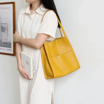 Fashion Elegant Commuter Tote Bags Women 2024 New All-match Large Capacity Shoulder Bag Simple Design Cowhide Leather Handbag