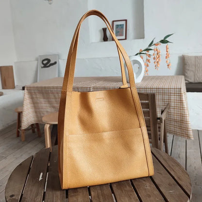 Fashion Elegant Commuter Tote Bags Women 2024 New All-match Large Capacity Shoulder Bag Simple Design Cowhide Leather Handbag