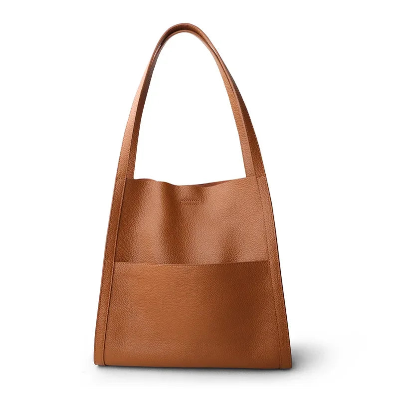 Fashion Elegant Commuter Tote Bags Women 2024 New All-match Large Capacity Shoulder Bag Simple Design Cowhide Leather Handbag