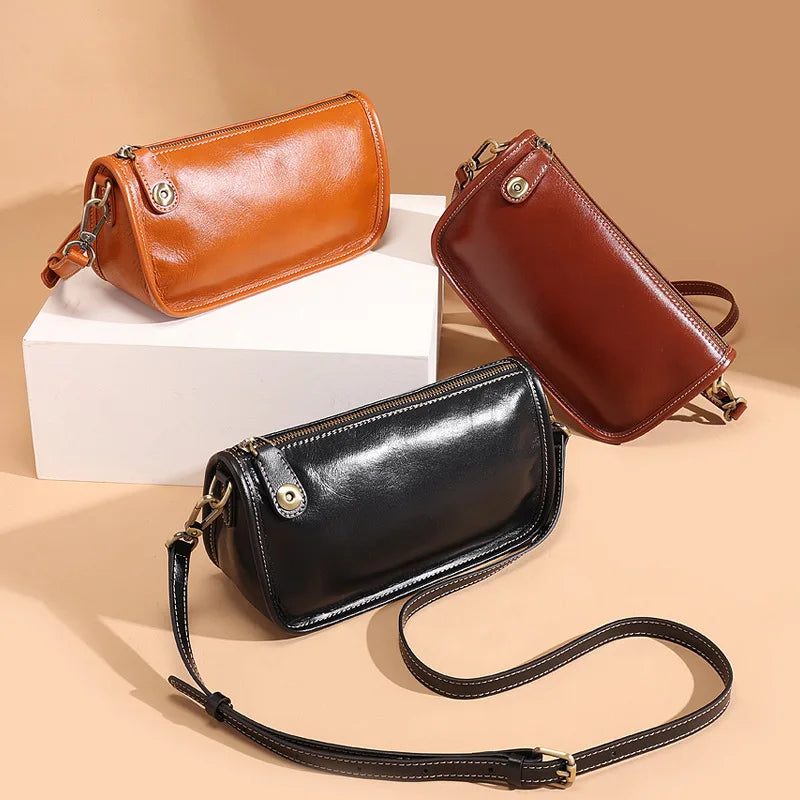 Fashion Elegant Genuine Leather Cowhide Crossbody Shoulder Bag Niche Light Luxury Handbags Female 2024 New Commuter Bolsas