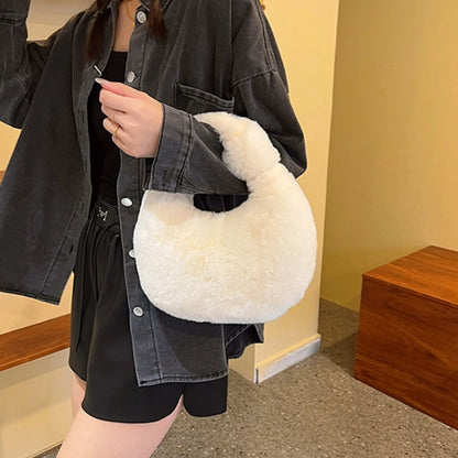 Fashion Faux Furs Shoulder Bag Soft Plush Underarm Bags Casual Shoulder Bag