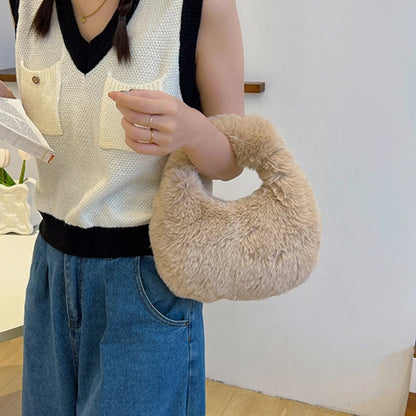 Fashion Faux Furs Shoulder Bag Soft Plush Underarm Bags Casual Shoulder Bag