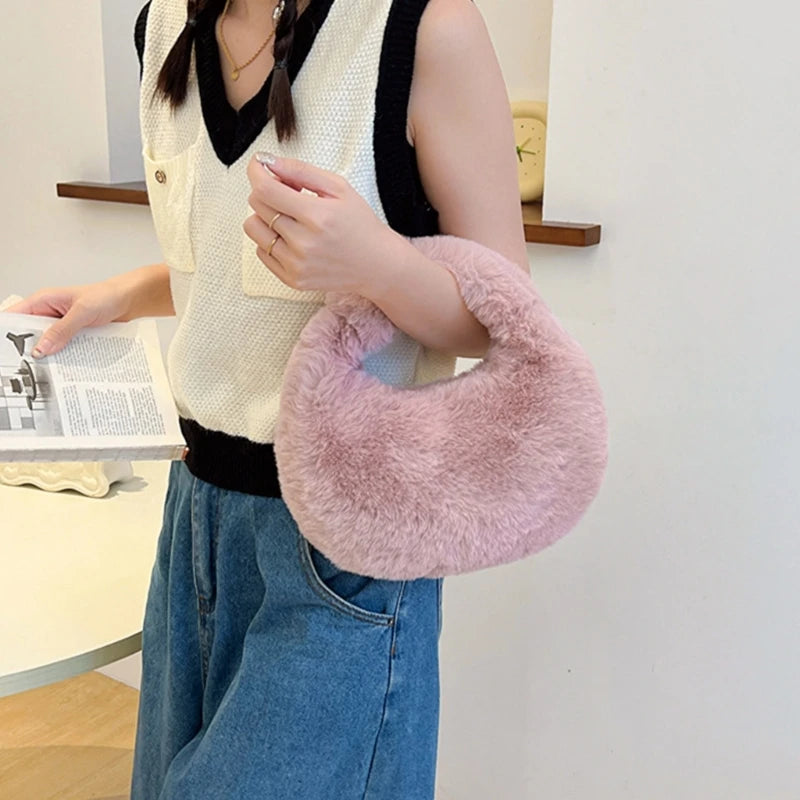 Fashion Faux Furs Shoulder Bag Soft Plush Underarm Bags Casual Shoulder Bag