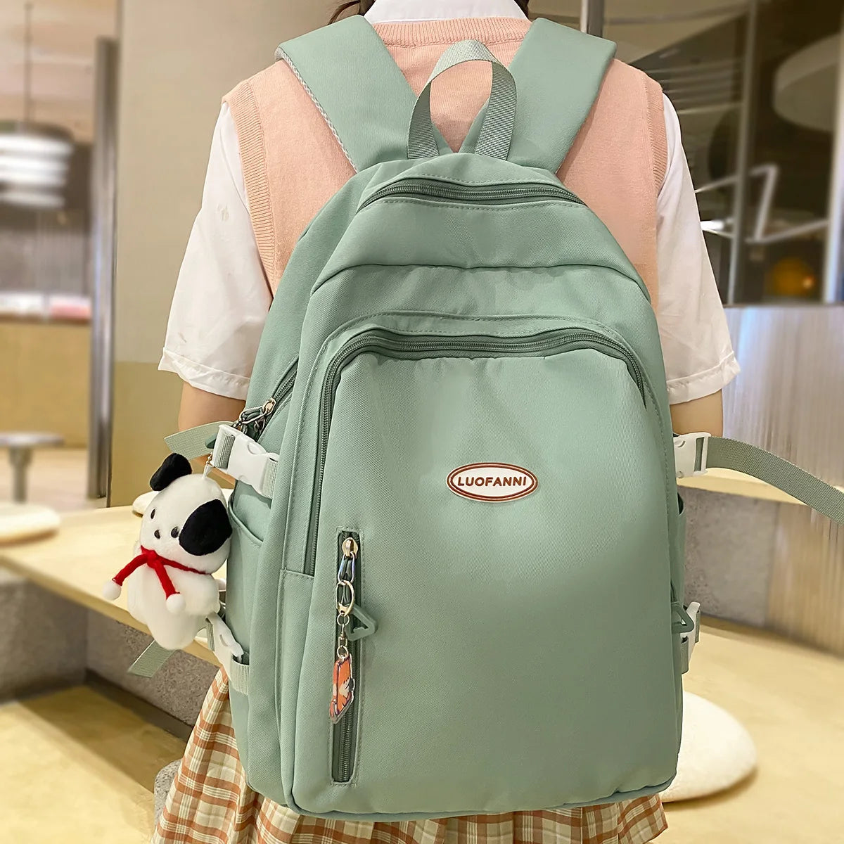 Fashion Female Green Travel Laptop College Backpack Girl Kawaii Nylon School Backpack Trendy Ladies Cute Student Book Bags Women
