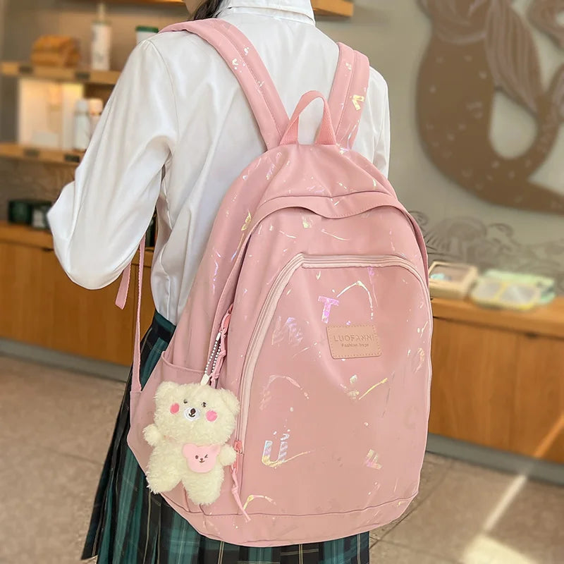 Fashion Female Pink High Capacity Laptop Leisure College Backpack
