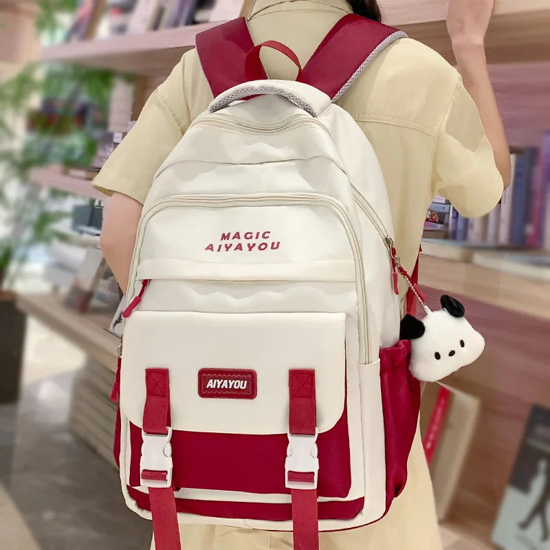 Fashion Female Red Travel Waterproof College Backpack Girl Kawaii Nylon School Backpack Lady Cute Laptop Student Book Bag Women