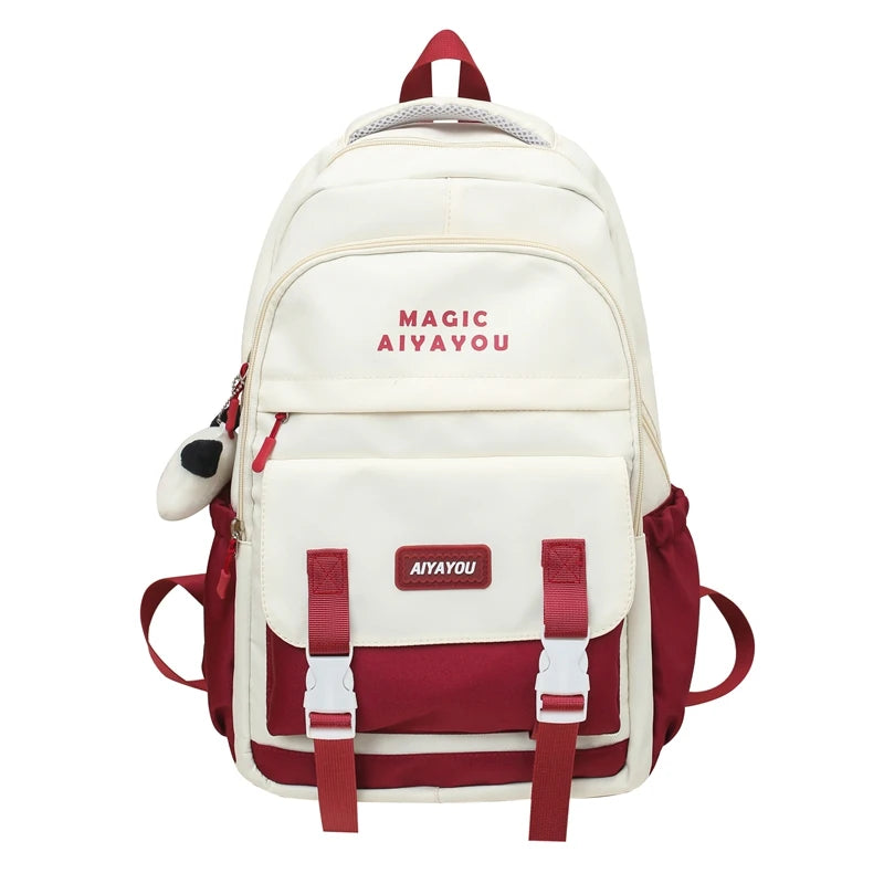 Fashion Female Red Travel Waterproof College Backpack Girl Kawaii Nylon School Backpack Lady Cute Laptop Student Book Bag Women