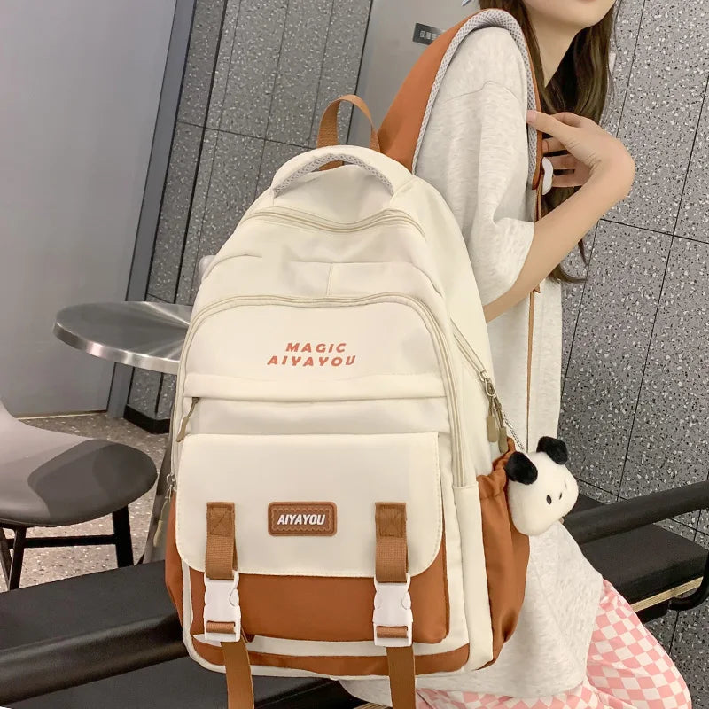 Fashion Female Red Travel Waterproof College Backpack Girl Kawaii Nylon School Backpack Lady Cute Laptop Student Book Bag Women
