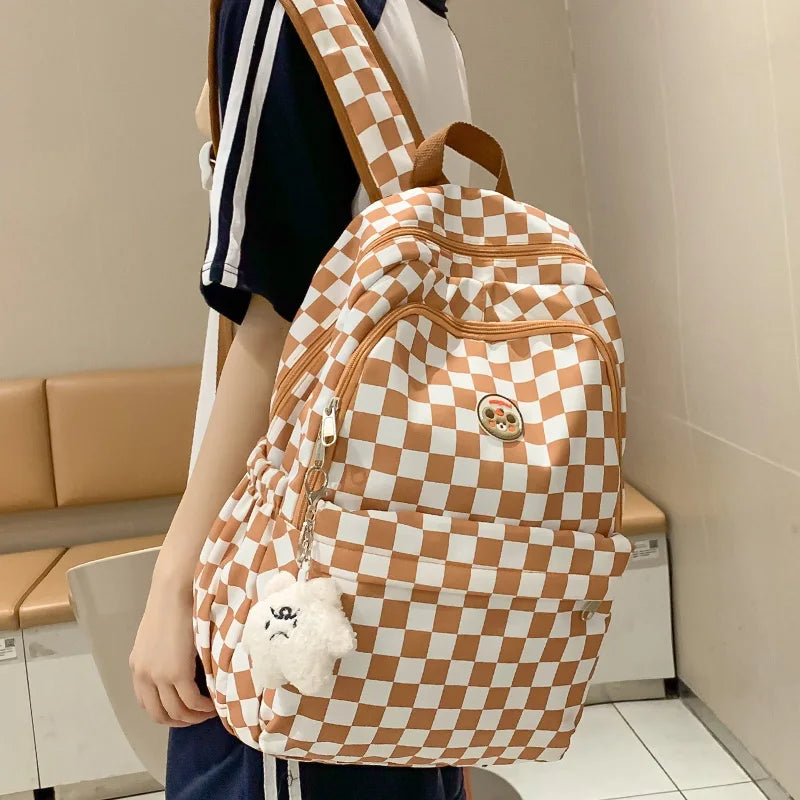 Fashion Female Waterproof Cute Plaid Travel School Bag Girl Laptop College Backpack Women Lattice Backpack Lady Leisure Book Bag