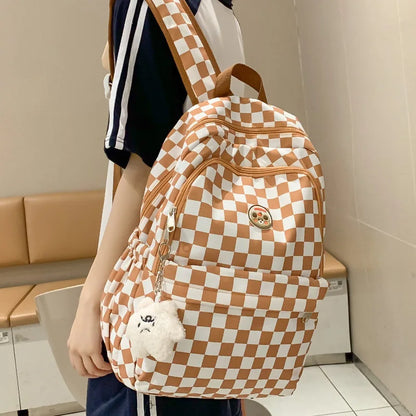 Fashion Female Waterproof Cute Plaid Travel School Bag Girl Laptop College Backpack Women Lattice Backpack Lady Leisure Book Bag