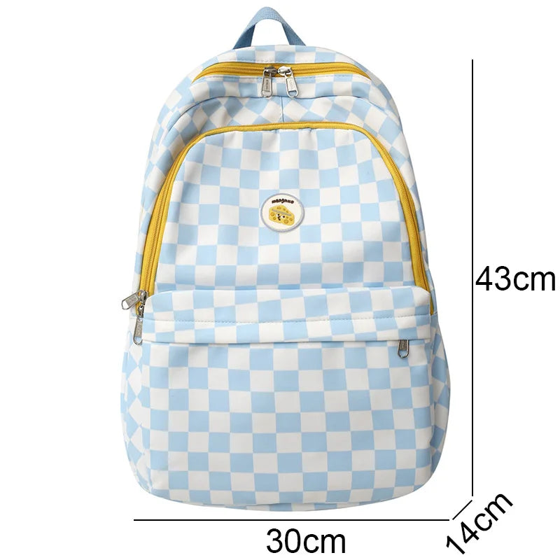 Fashion Female Waterproof Cute Plaid Travel School Bag Girl Laptop College Backpack Women Lattice Backpack Lady Leisure Book Bag