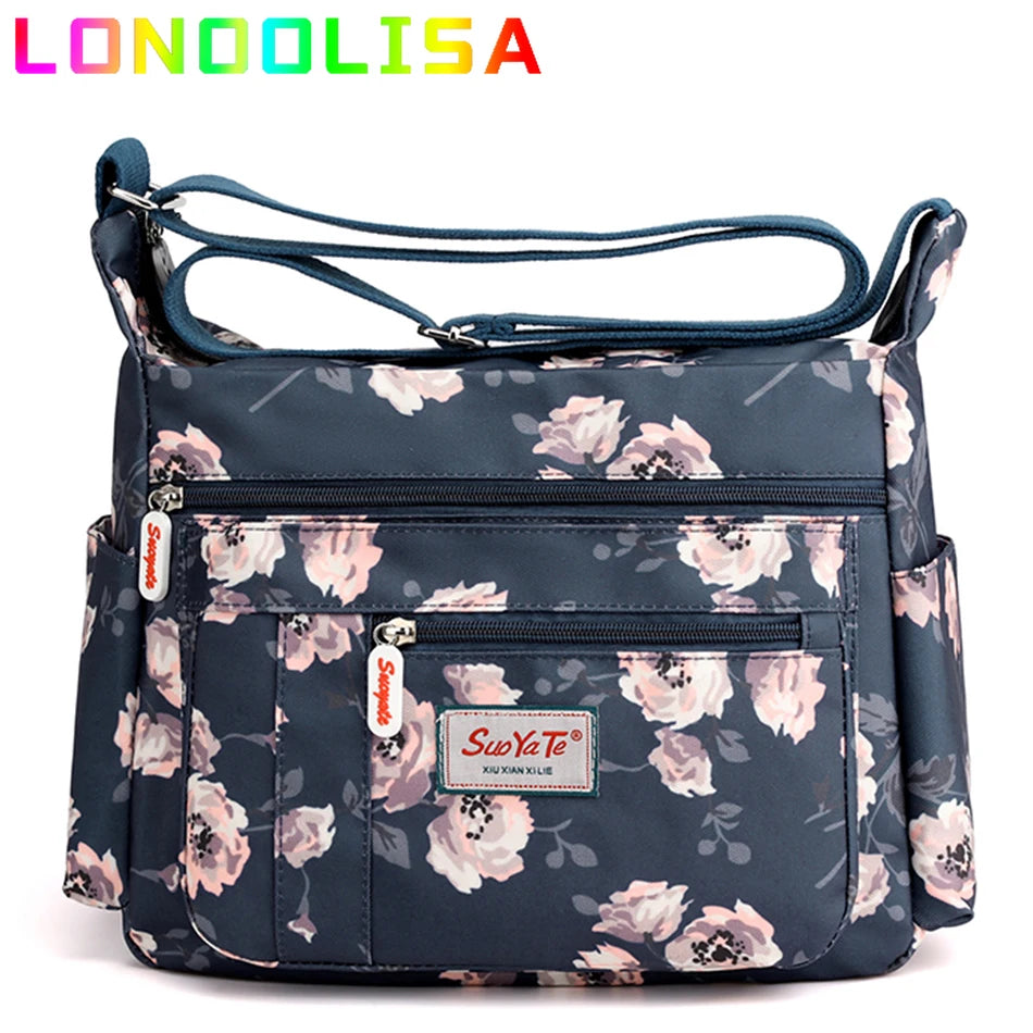 Fashion Floral Pattern Women Shoulder Bag High Quality Waterproof Nylon Crossbody Female Multi Pockets Messenger Bag for Lady
